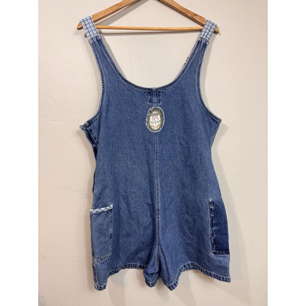 Route 66 Blue Denim Short Overalls with Floral Embroidery - Picture 7 of 7